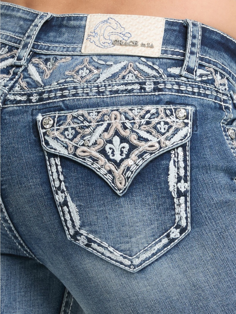 Grace in la Women’s Embroidered Back-Pocket Blue Jeans - Picture 4 of 4